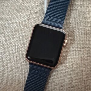 Rose Gold Apple Watch Series 3 with Navy Blue Nylon Band
